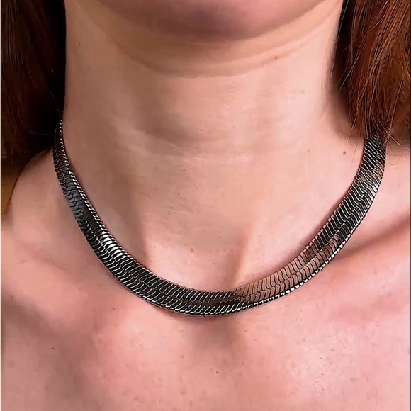 Sterling Silver 10mm Herringbone Necklace, Flat, Snake Unisex - Picture 2 of 12